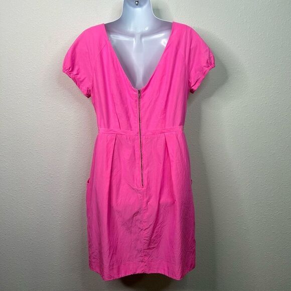 J Crew Silk Pink Barbiecore Babydoll Sheath Puff Sleeve Mini Dress Size 8 - Picture 7 of 16